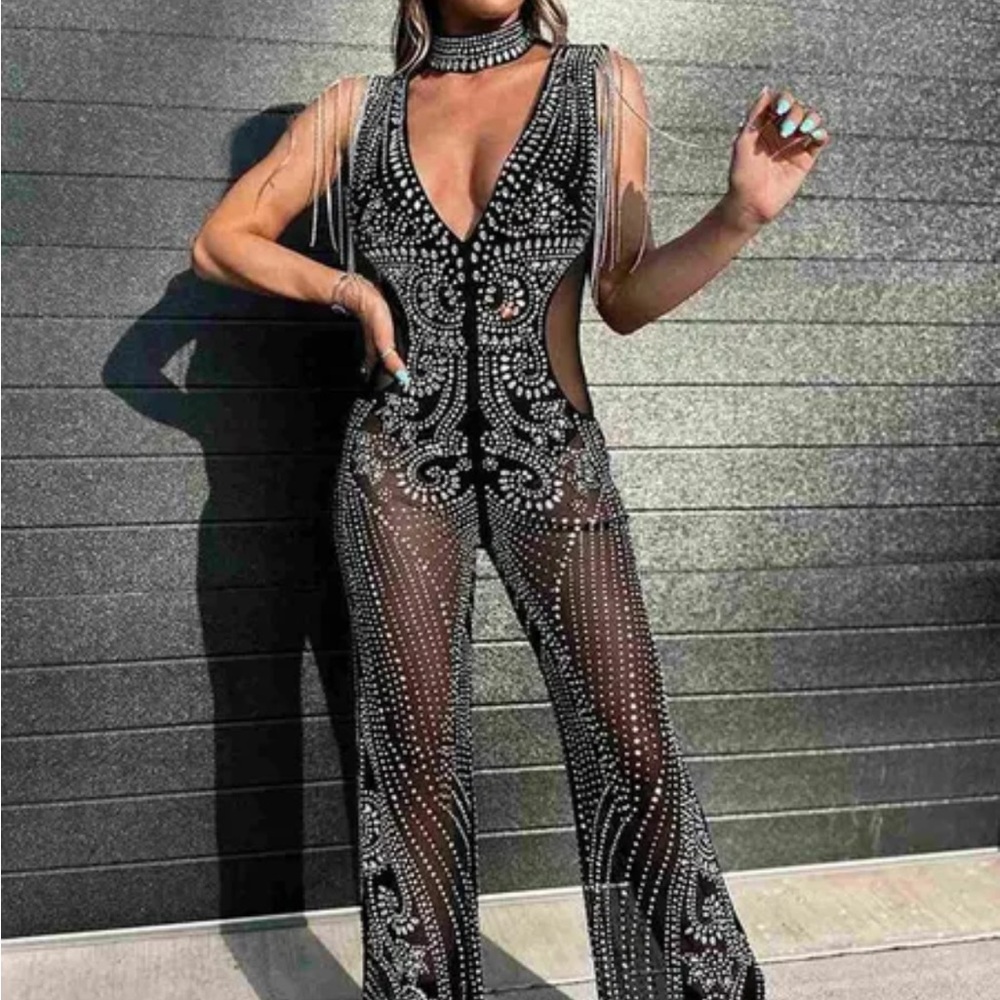 Elegant Black Beaded Jumpsuit